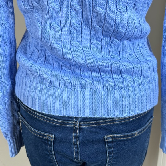 Ralph Lauren Sport Cable Knit Sweater Blue Vneck Pink Embroidered Pony Sz M - Picture 5 of 9